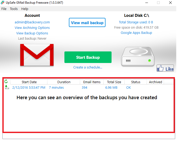 gmail backup windows 7